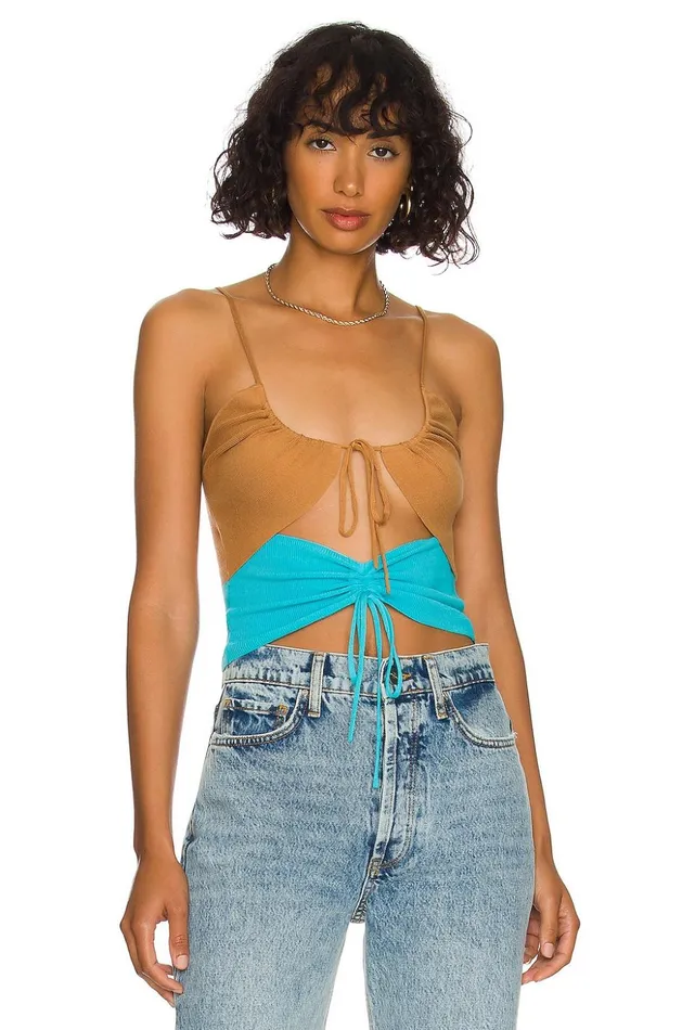 Lovers and Friends Tops Women Mabel Ruched Knit Top Chocolate and Blue