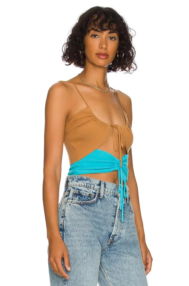 Lovers and Friends Tops Women Mabel Ruched Knit Top Chocolate and Blue Lovers and Friends Tops Women Mabel Ruched Knit Top Chocolate and Blue