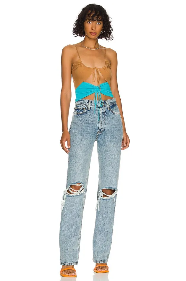 Lovers and Friends Tops Women Mabel Ruched Knit Top Chocolate and Blue Lovers and Friends Tops Women Mabel Ruched Knit Top Chocolate and Blue