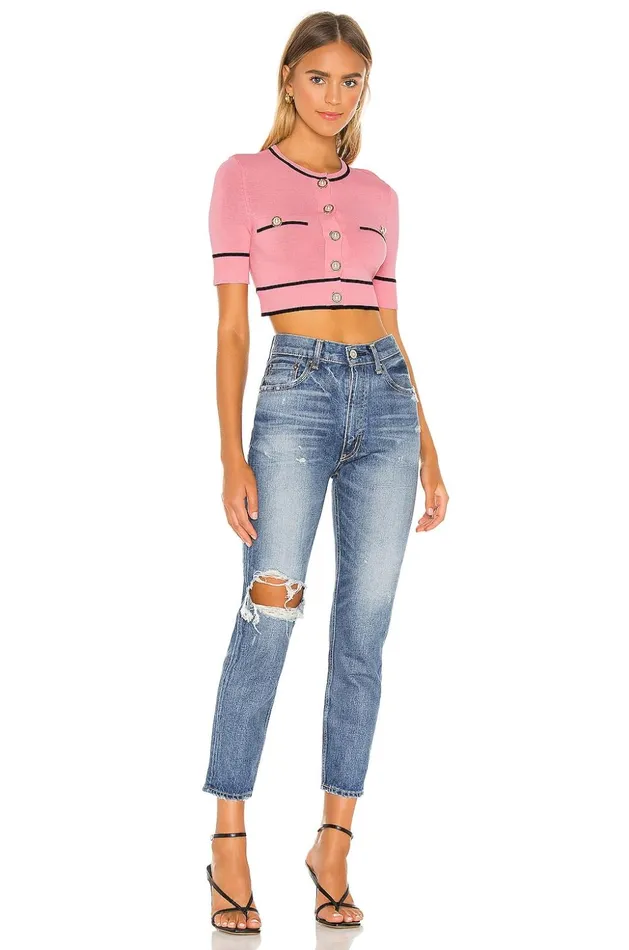 Lovers and Friends Tops Women Pearl Short Sleeve Cardigan Pink and Black Lovers and Friends Tops Women Pearl Short Sleeve Cardigan Pink and Black