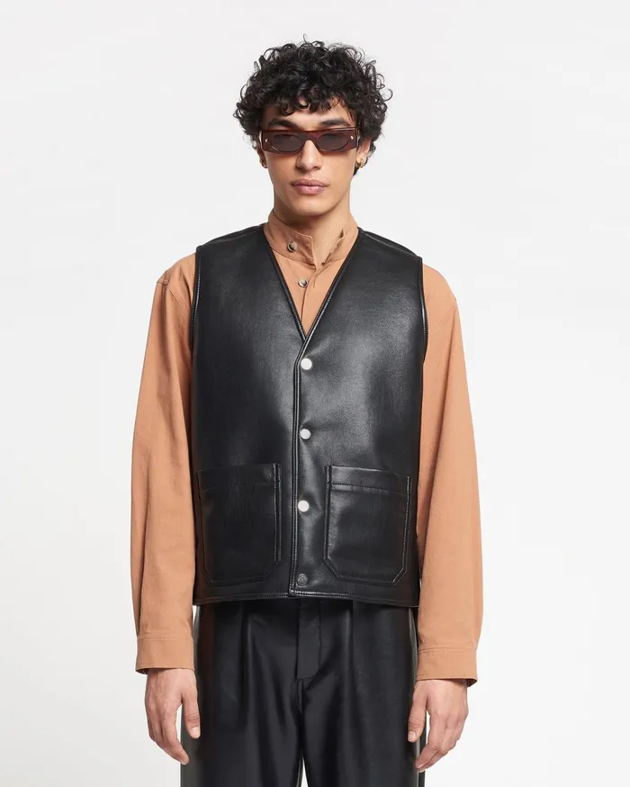Luben Regenerated Leather Vest Black Brown Men Nanushka TShirts and Vests