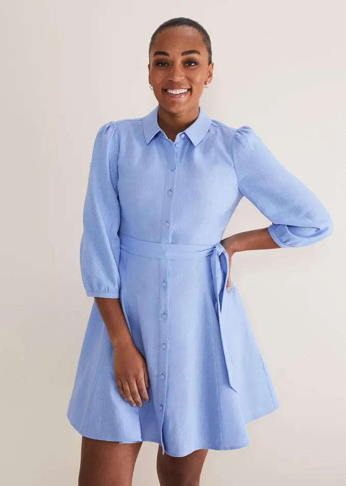 Lucie Linen Shirt Dress Pale Blue Women Phase Eight Dresses