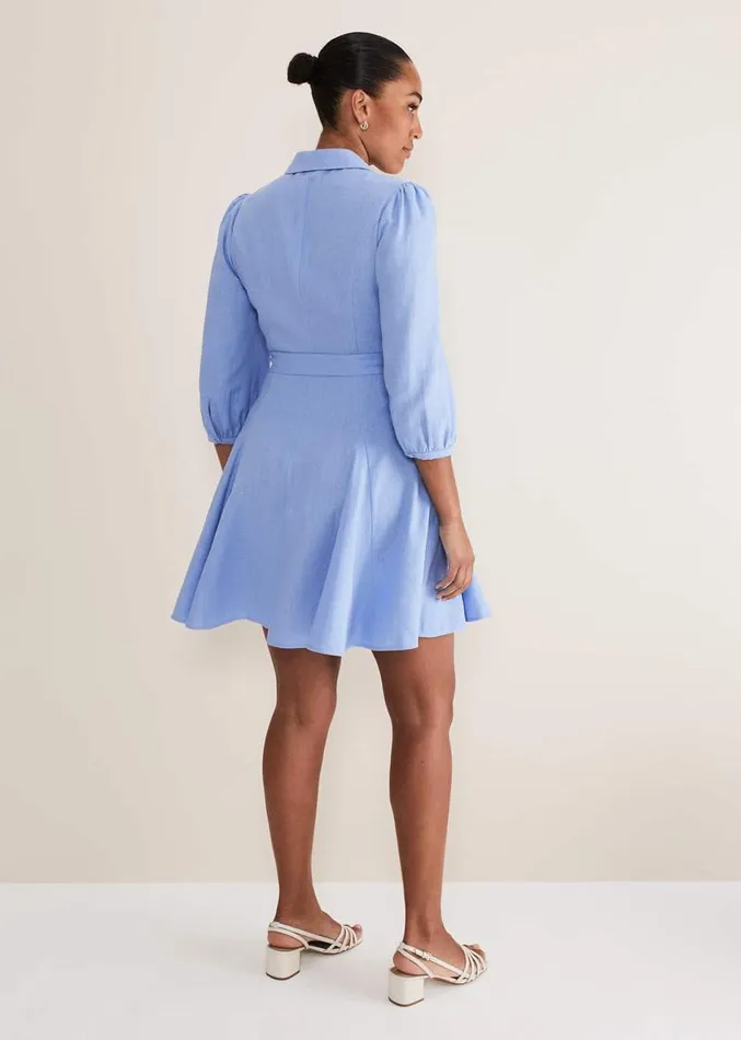 Lucie Linen Shirt Dress Pale Blue Women Phase Eight Dresses