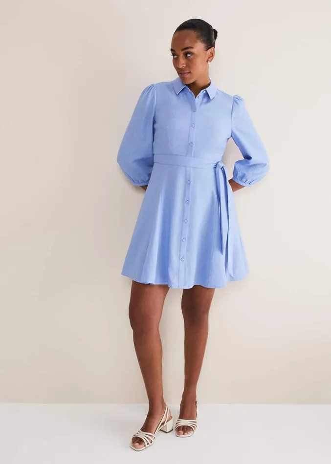 Lucie Linen Shirt Dress Pale Blue Women Phase Eight Dresses