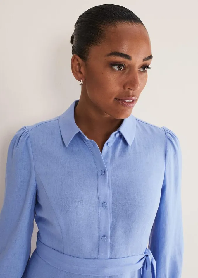 Lucie Linen Shirt Dress Pale Blue Women Phase Eight Dresses