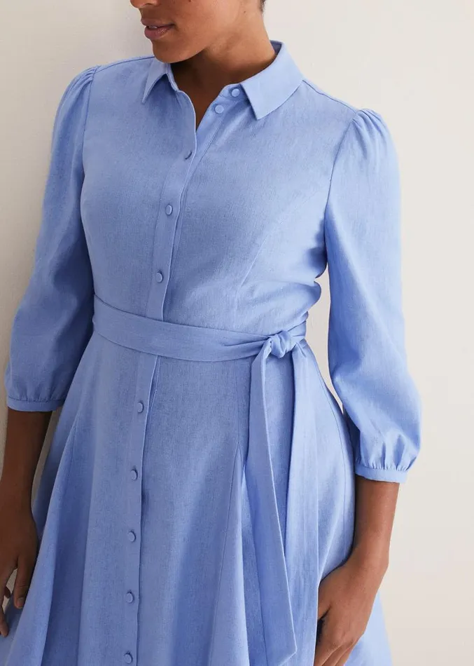 Lucie Linen Shirt Dress Pale Blue Women Phase Eight Dresses