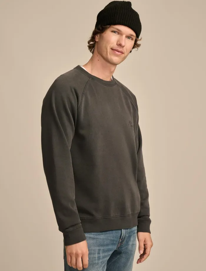 Lucky Brand Activewear Men Fleece Logo Raglan Crew Gray Pinstripe