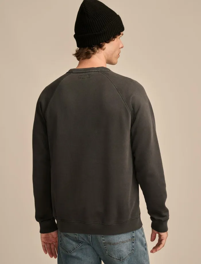 Lucky Brand Activewear Men Fleece Logo Raglan Crew Gray Pinstripe