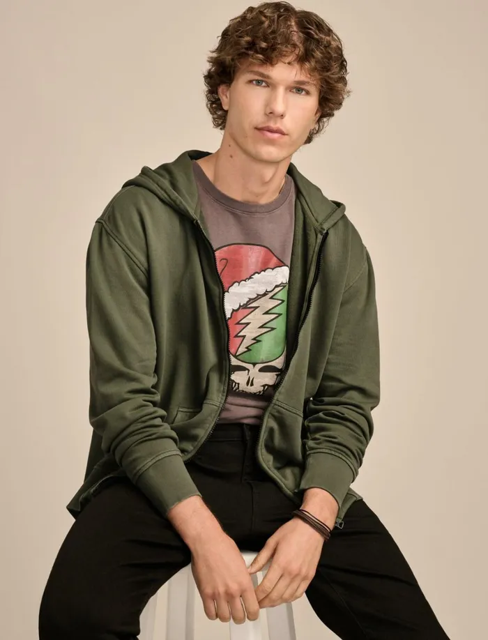 Lucky Brand Activewear Men Relaxed Fleece Zip Hoodie Forest Night
