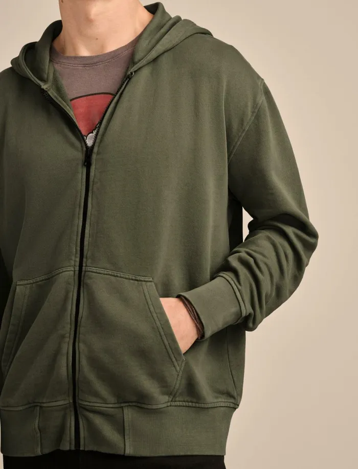 Lucky Brand Activewear Men Relaxed Fleece Zip Hoodie Forest Night