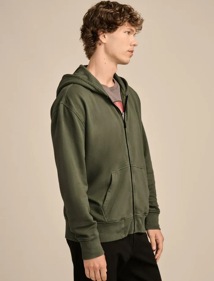 Lucky Brand Activewear Men Relaxed Fleece Zip Hoodie Forest Night