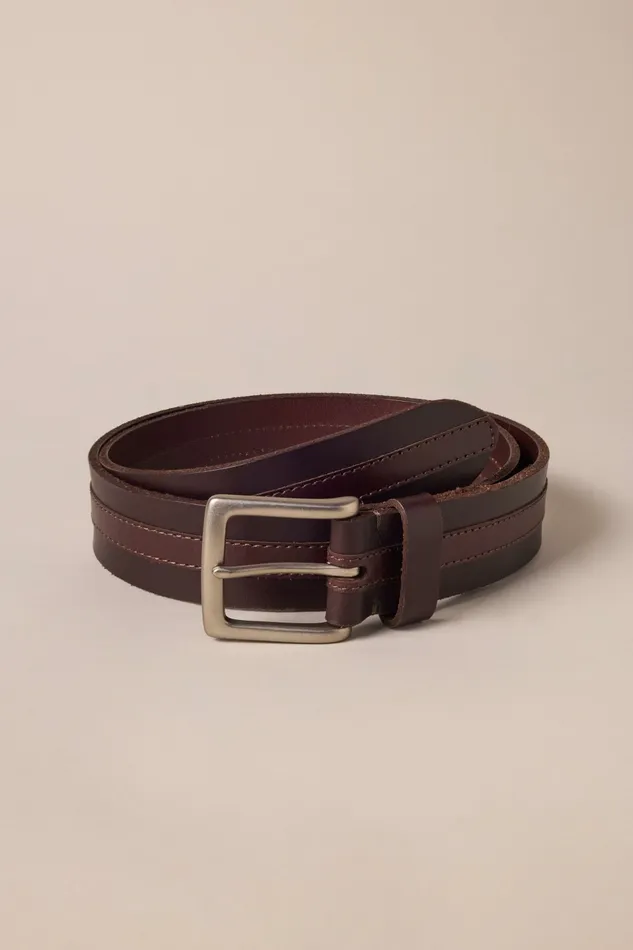 Lucky Brand Belts Men Bicolor Striped Leather Belt Brown