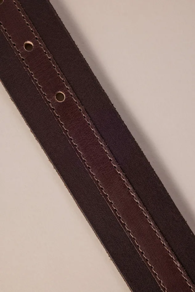 Lucky Brand Belts Men Bicolor Striped Leather Belt Brown