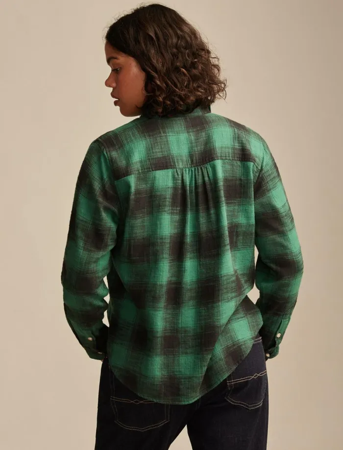 Lucky Brand Blouses Women Clyde Plaid Boyfriend Buttondown Shirt Green Plaid