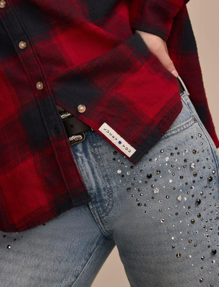 Lucky Brand Blouses Women Clyde Plaid Boyfriend Buttondown Shirt Red Black Plaid