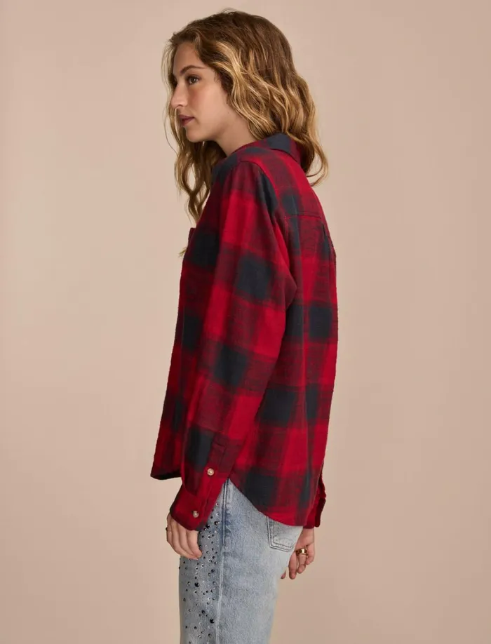 Lucky Brand Blouses Women Clyde Plaid Boyfriend Buttondown Shirt Red Black Plaid