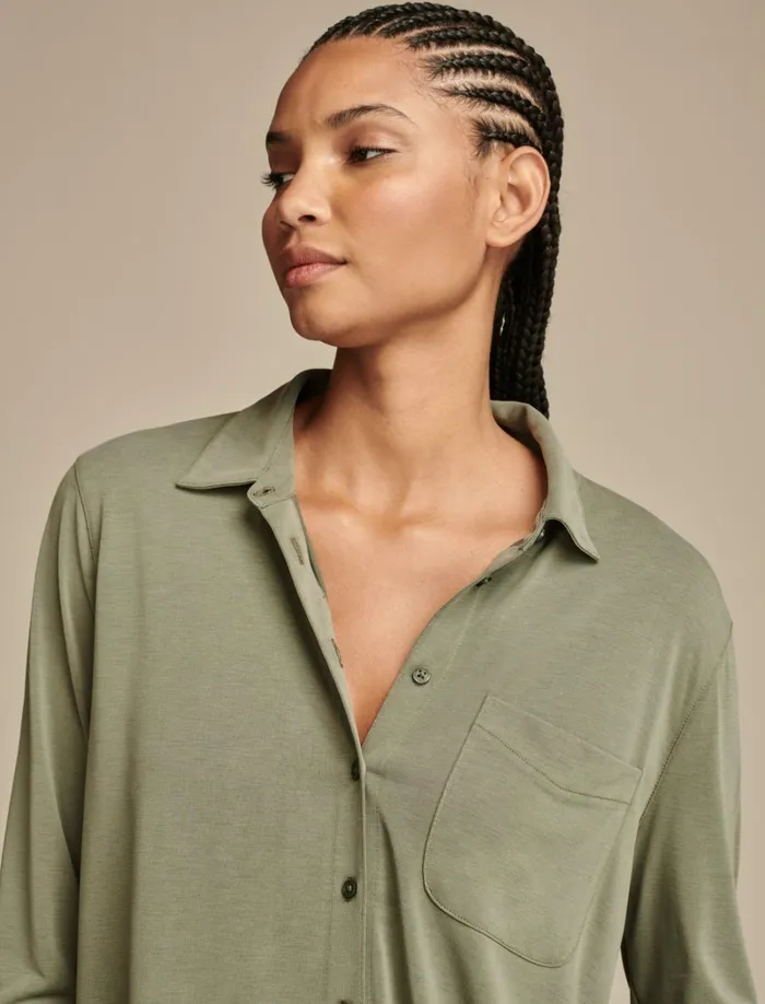 Lucky Brand Blouses Women Sandwash Long Sleeve Button Front Dusty Olive