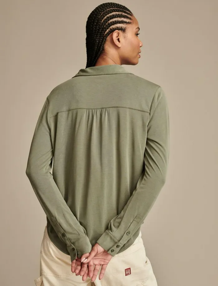 Lucky Brand Blouses Women Sandwash Long Sleeve Button Front Dusty Olive