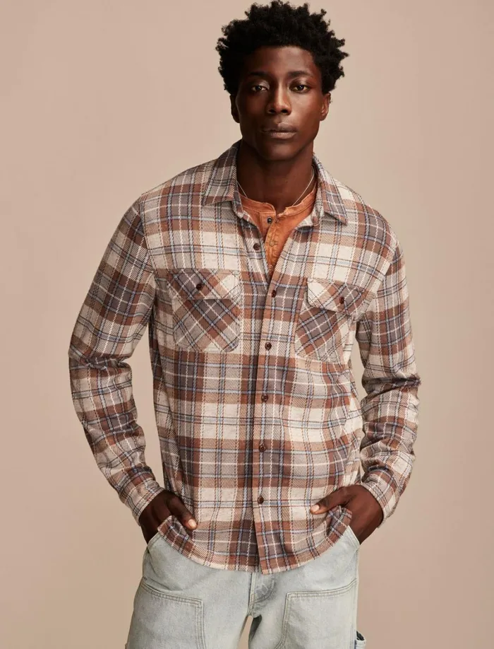 Lucky Brand ButtonDowns Men Brushed Long Sleeve Knit Shirting Brown Multi