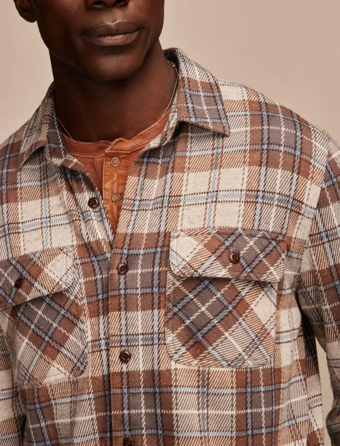 Lucky Brand ButtonDowns Men Brushed Long Sleeve Knit Shirting Brown Multi