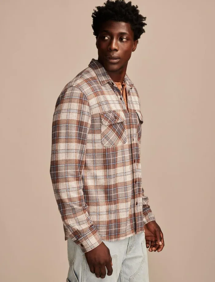 Lucky Brand ButtonDowns Men Brushed Long Sleeve Knit Shirting Brown Multi