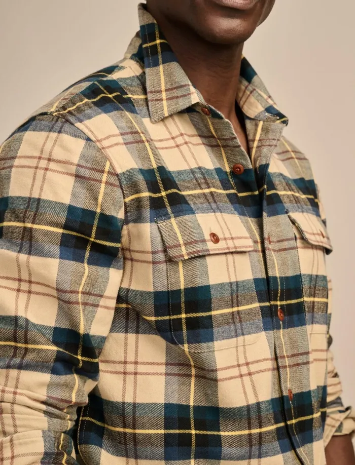 Lucky Brand ButtonDowns Men Brushed Twill Plaid Long Sleeve Utility Shirt Natural Blue Combo