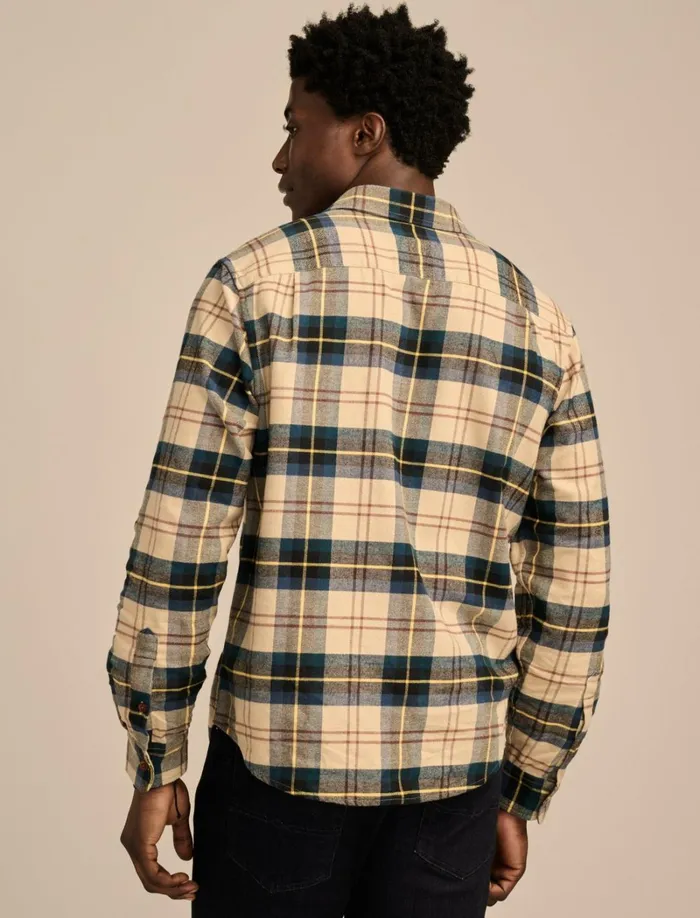 Lucky Brand ButtonDowns Men Brushed Twill Plaid Long Sleeve Utility Shirt Natural Blue Combo