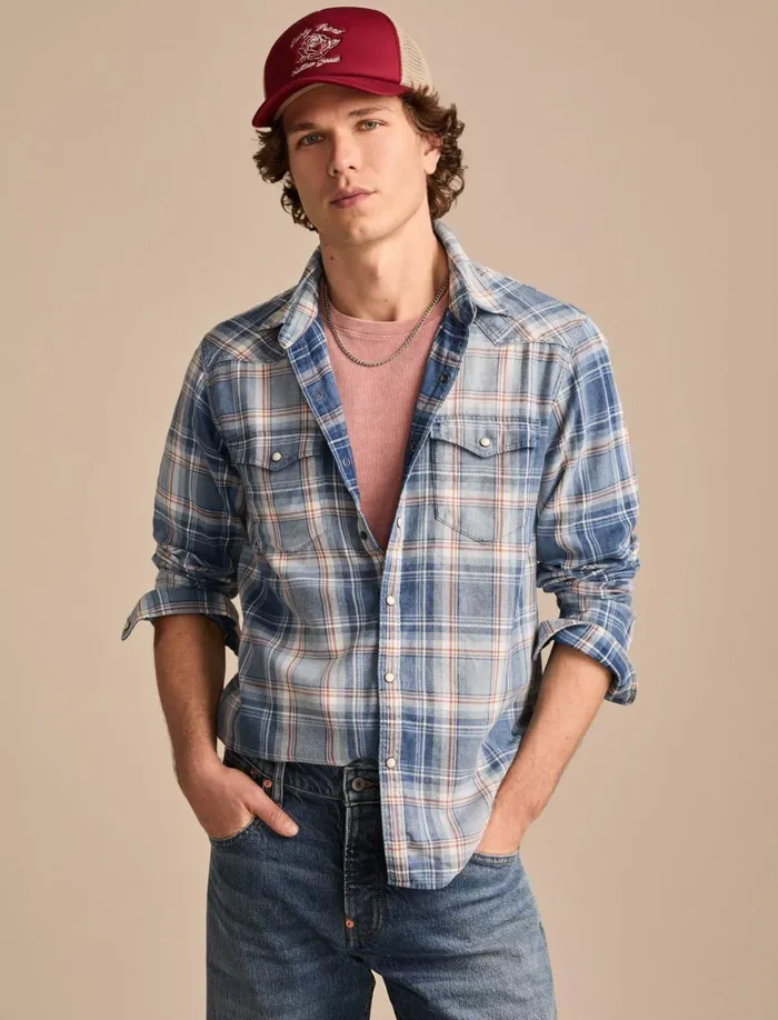 Lucky Brand ButtonDowns Men Indigo Western Shirt Light Indigo