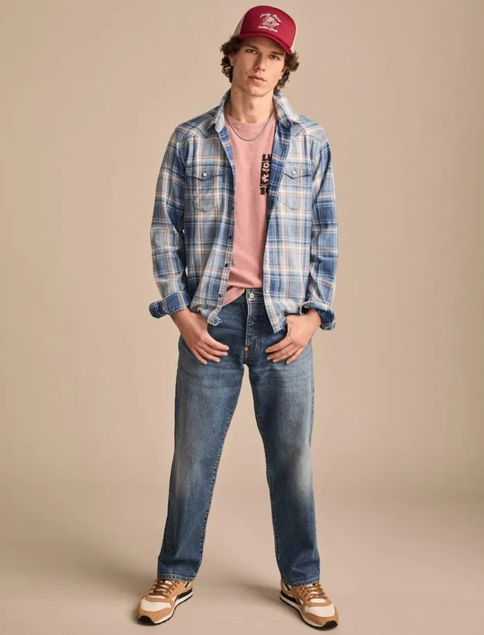 Lucky Brand ButtonDowns Men Indigo Western Shirt Light Indigo