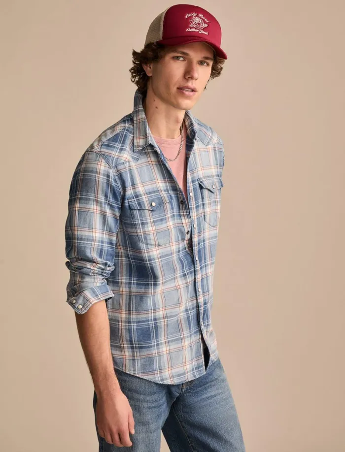 Lucky Brand ButtonDowns Men Indigo Western Shirt Light Indigo