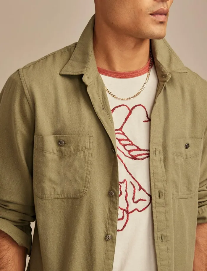 Lucky Brand ButtonDowns Men Solid Cotton Twill Grom Shirt Vetiver