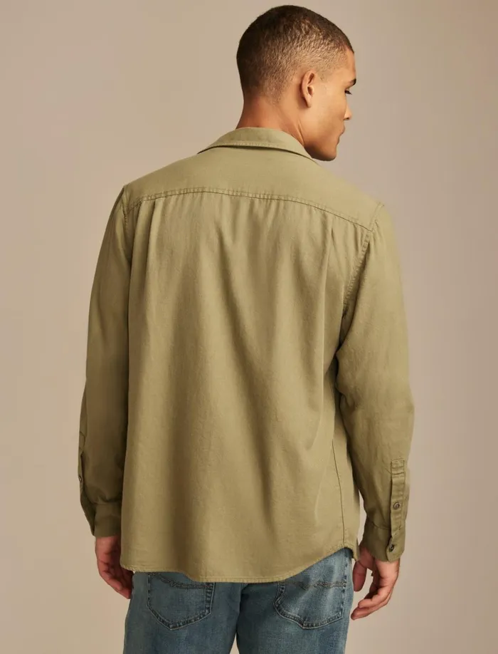 Lucky Brand ButtonDowns Men Solid Cotton Twill Grom Shirt Vetiver