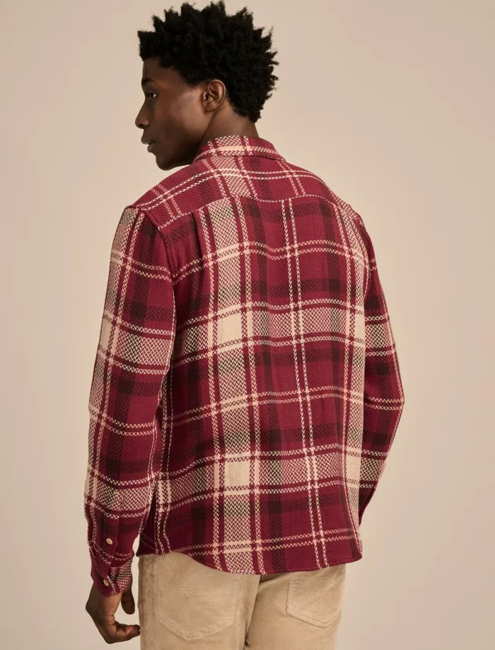 Lucky Brand ButtonDowns Men Textured Herringbone Long Sleeve Utility Shirt Red Multi
