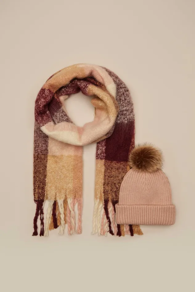 Lucky Brand Cold Weather Accessories Women Beanie And Scarf Boxed Set Pink Sand