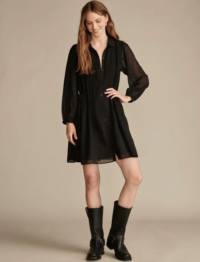 Lucky Brand Dresses Women Easy Pleat Shift Mini Dress True Black
