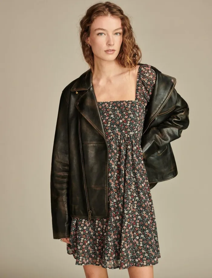 Lucky Brand Dresses Women Square Neck Long Sleeve Mini Dress Red Floral