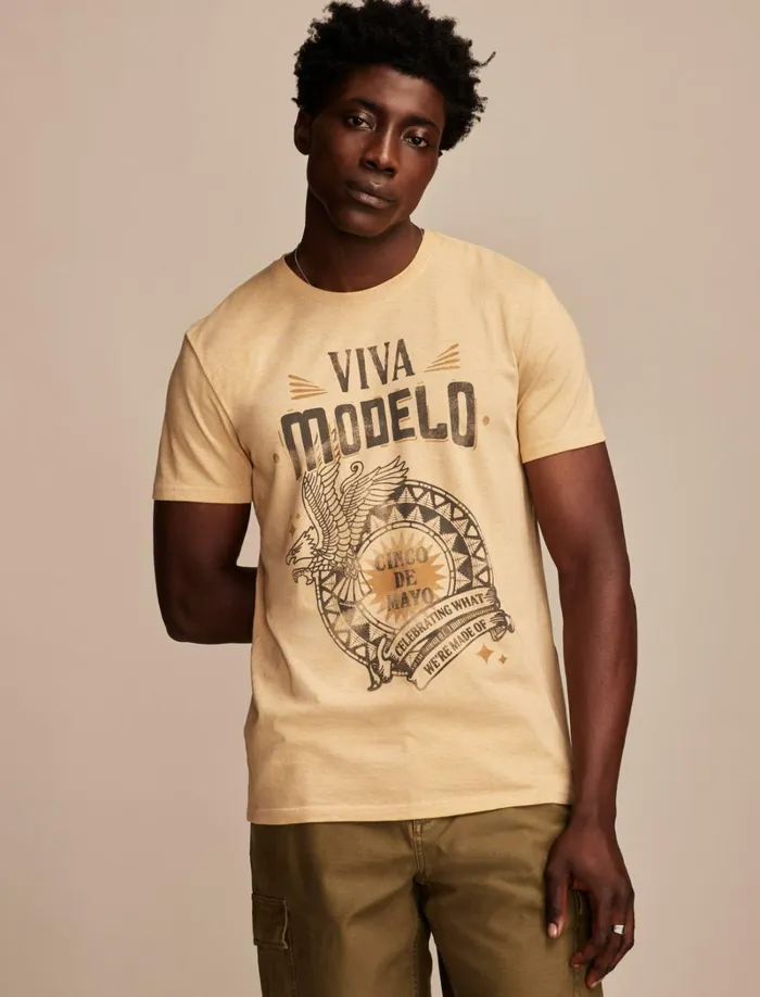 Lucky Brand Graphic Tees Men Modelo Cinco De Mayo Pale Gold