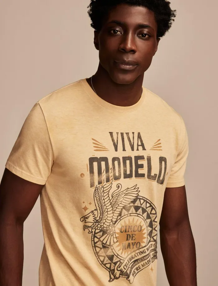 Lucky Brand Graphic Tees Men Modelo Cinco De Mayo Pale Gold