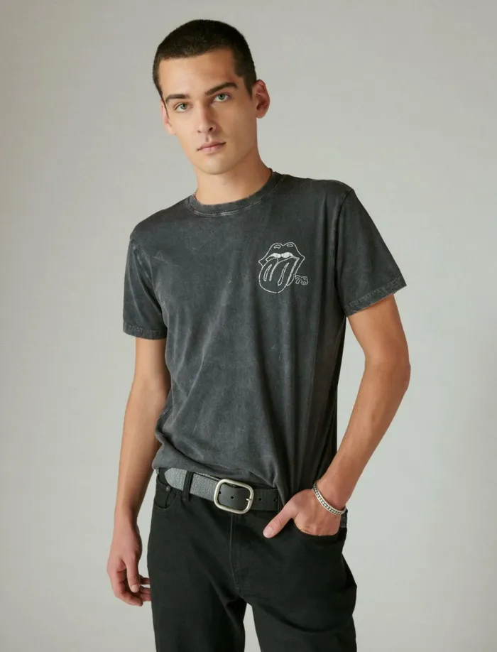 Lucky Brand Graphic Tees Men Rolling Stones Flock Lips Tee Anthracite