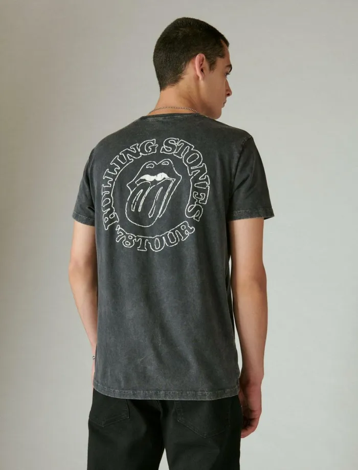 Lucky Brand Graphic Tees Men Rolling Stones Flock Lips Tee Anthracite