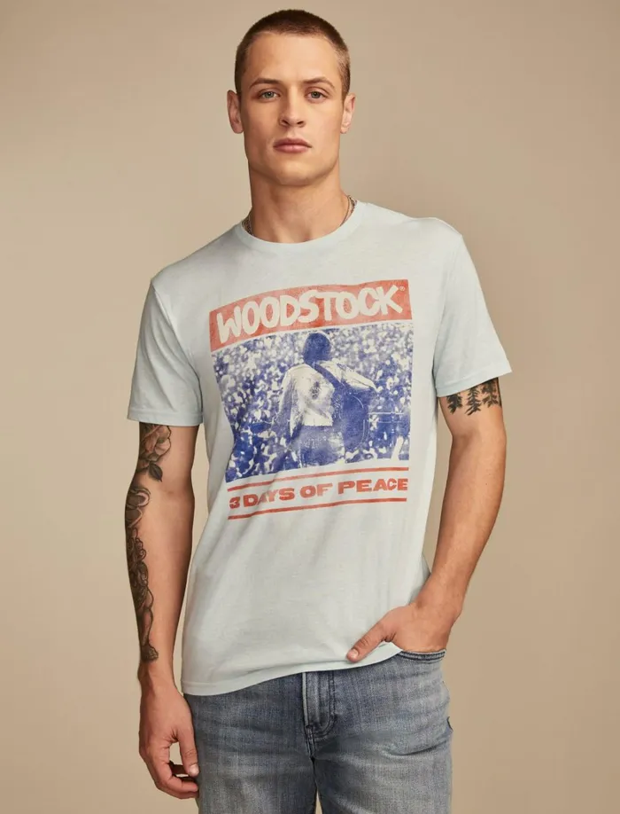 Lucky Brand Graphic Tees Men Woodstock Poster Cloud Blue