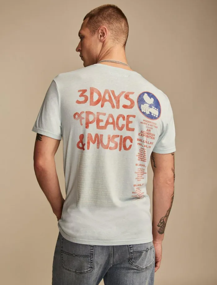 Lucky Brand Graphic Tees Men Woodstock Poster Cloud Blue
