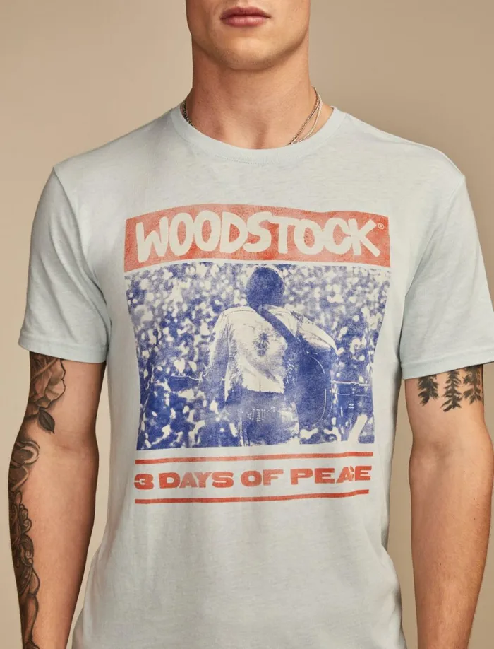 Lucky Brand Graphic Tees Men Woodstock Poster Cloud Blue