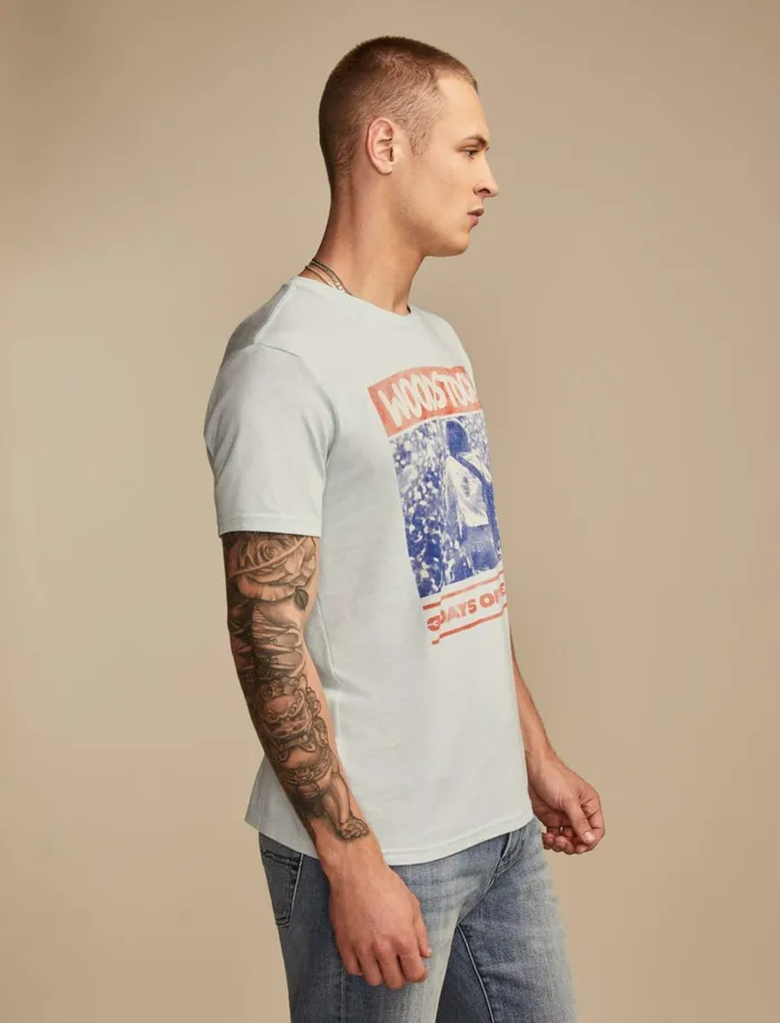 Lucky Brand Graphic Tees Men Woodstock Poster Cloud Blue