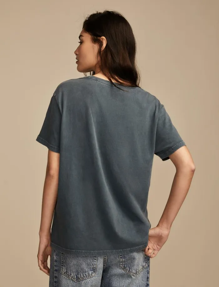 Lucky Brand Graphic Tees Women Billy Idol Charmed Life Boyfriend Tee Midnight Navy
