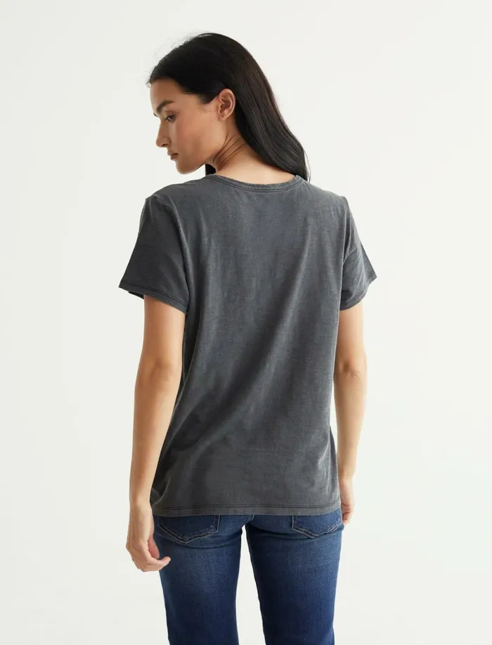 Lucky Brand Graphic Tees Women Classic Crew Jet Black