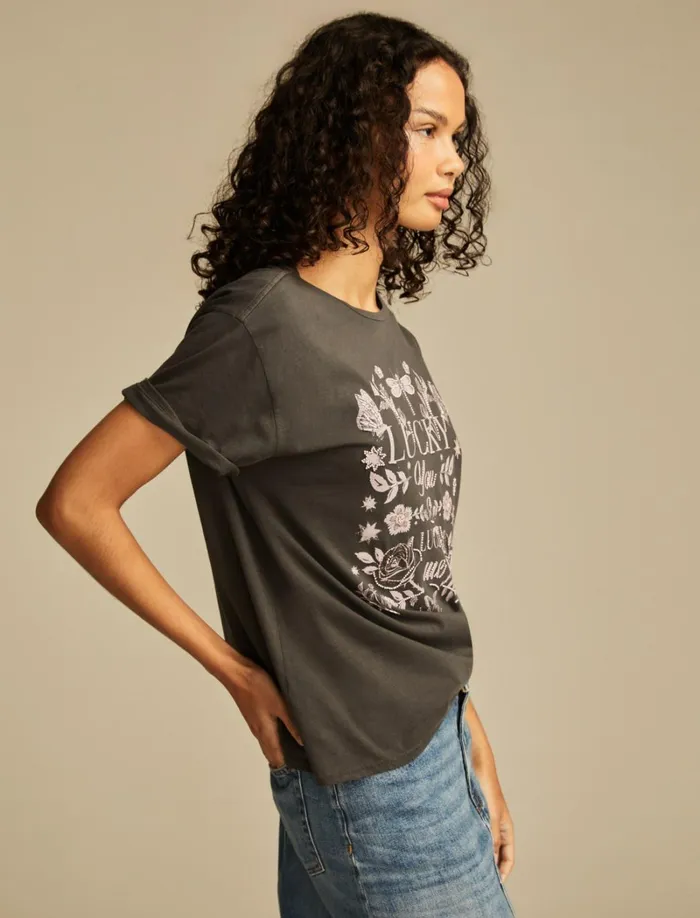 Lucky Brand Graphic Tees Women Lucky You Lucky Me Classic Crew Phantom