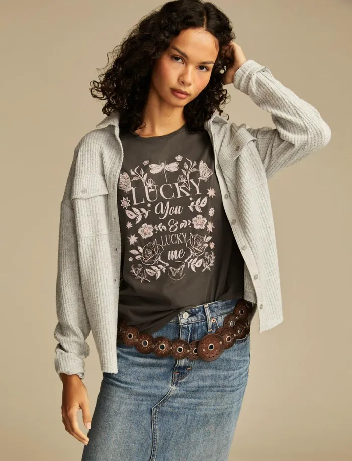 Lucky Brand Graphic Tees Women Lucky You Lucky Me Classic Crew Phantom