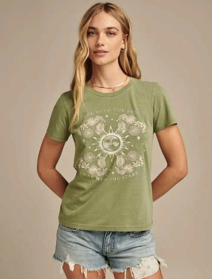 Lucky Brand Graphic Tees Women One With The Stars Classic Crew Olivine
