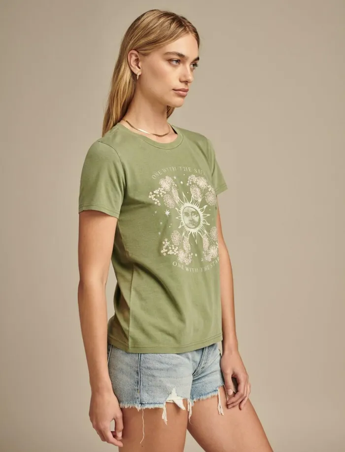 Lucky Brand Graphic Tees Women One With The Stars Classic Crew Olivine